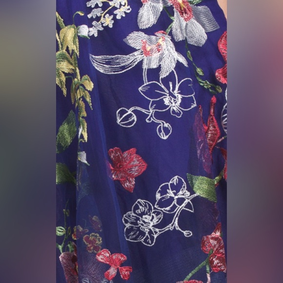 MARCHESA NOTTE COBALT BLUE SLEEVELESS FLORAL EMBROIDERED HIGH LOW DRESS - Picture 2 of 4